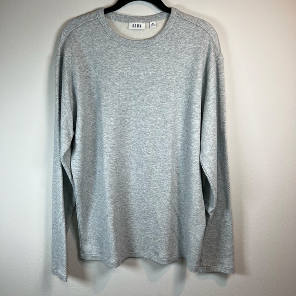ROWM Mens Cotton Waffle Knit Shirt Light Gray Long Sleeve Round Neck Size Medium - Picture 1 of 12